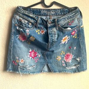 A cute mini denim skirt with floral embroidery from A&F !